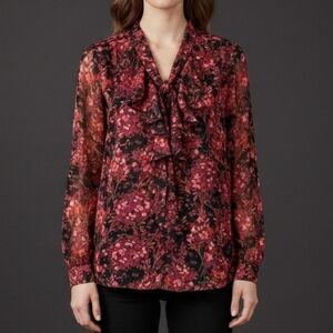 ROZ & ALI Fairycore Floral Chiffon Jabot Long Sleeve Blouse